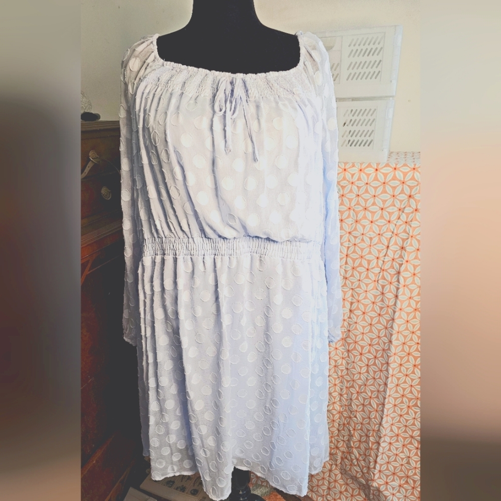 Lauren Conrad light blue off the shoulder large swiss dot dress 3x